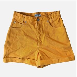 Vintage SKOOZI 9-Youth Yellow Denim High Waist Cuffed Shorts Summer Skate 90s